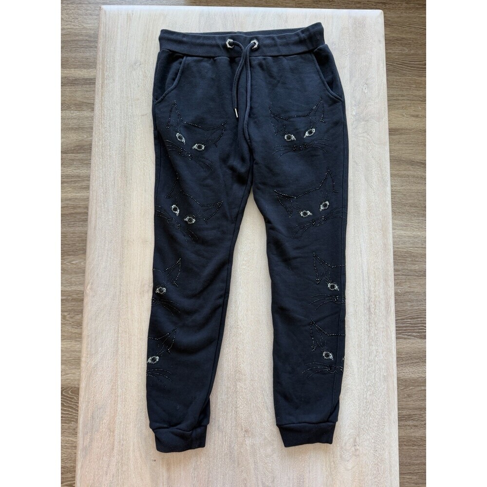 Philipp Plein Cat Bedazzled Black Jogger Sweatpants Size Large